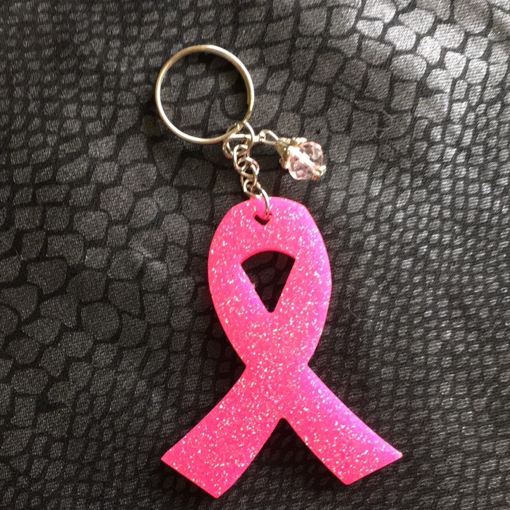 Keychain, glittery breast cancer ribbon